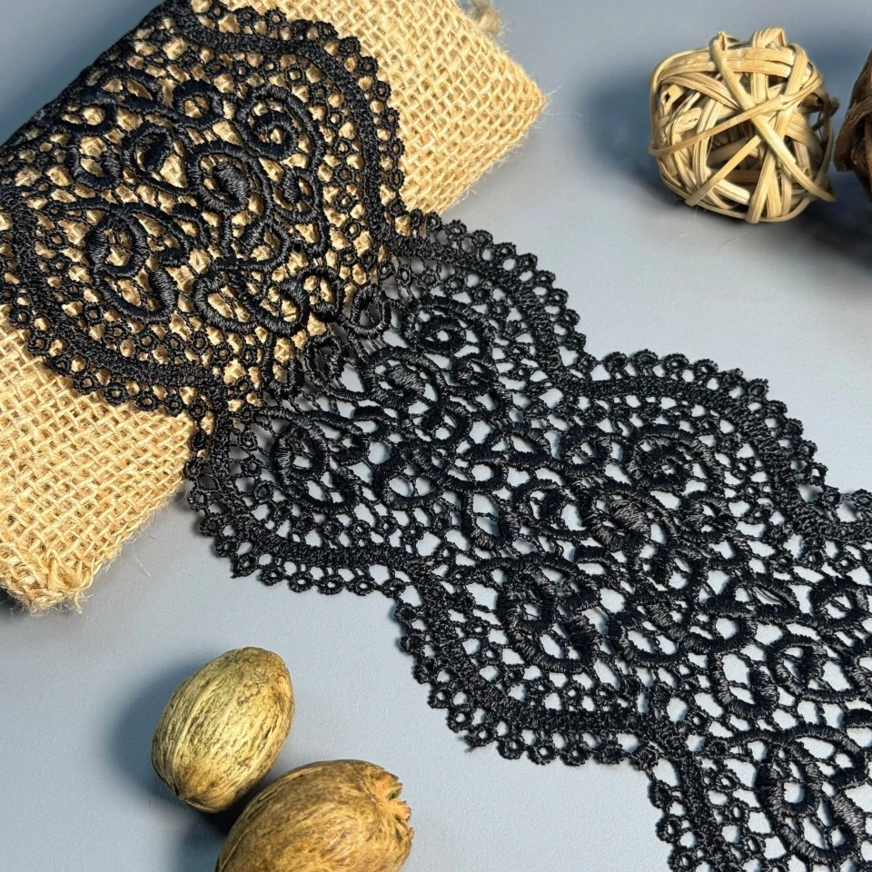 Кружево полиэстер "Кремовая линия" 11 см.(1 м.), чорний (22 метрів)