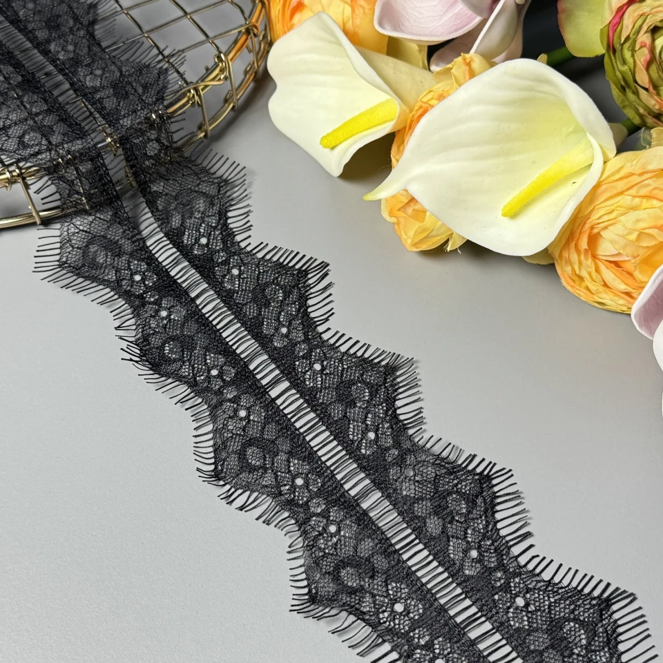 Французское кружево «Цветочная аура» 7 см. (купон 3 м.), чорний