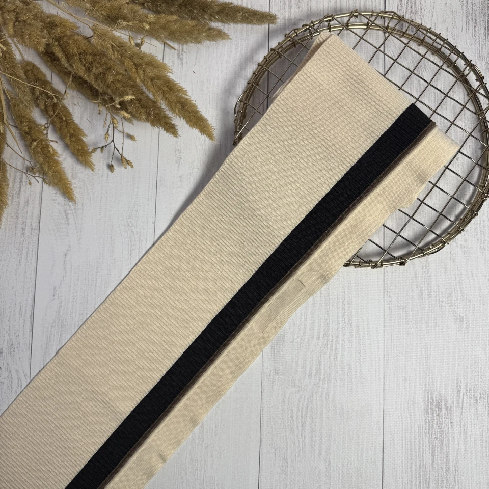 Трикотажный пояс довяз Рибана (13 см*90 см), молочний+чорний