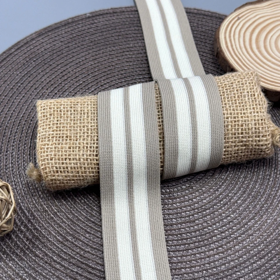 Трикотажный лампас Декор 4 см (1 м), бежевий+білий