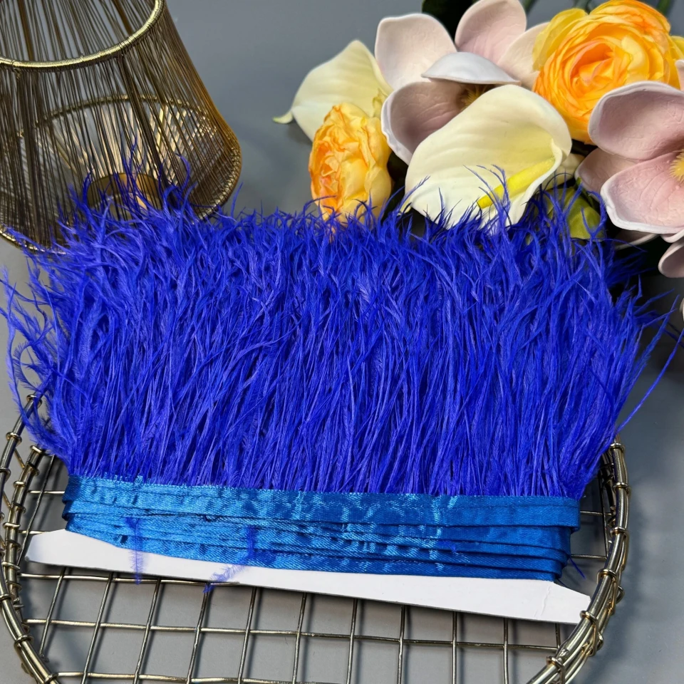 Натуральное перо на тесьме 7-10 см (1 метр), 34 електрик