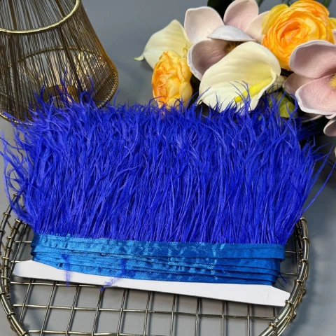 Натуральное перо на тесьме 7-10 см (1 метр), 34 електрик