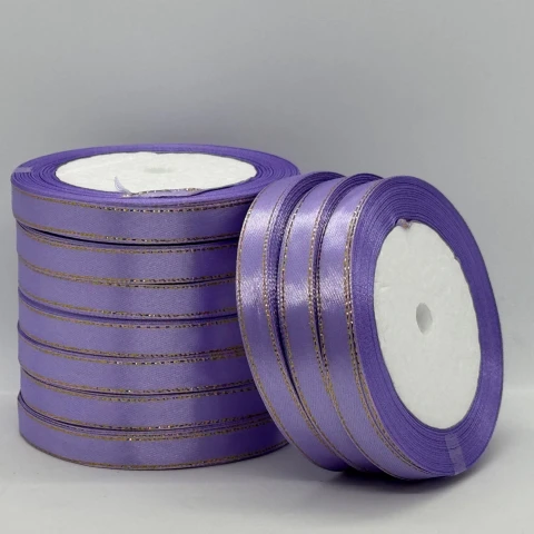 Атласна стрічка з люрекс 1 см+золото (22.75 м), 21 фіалковий