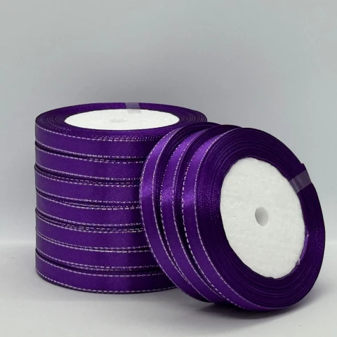Атласна стрічка з люрекс 1 см+срібло (22.75 м), 35 фіолетовий