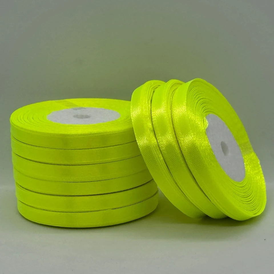 Атласная лента 0.6 см (33 м.), 58 неон жовтий