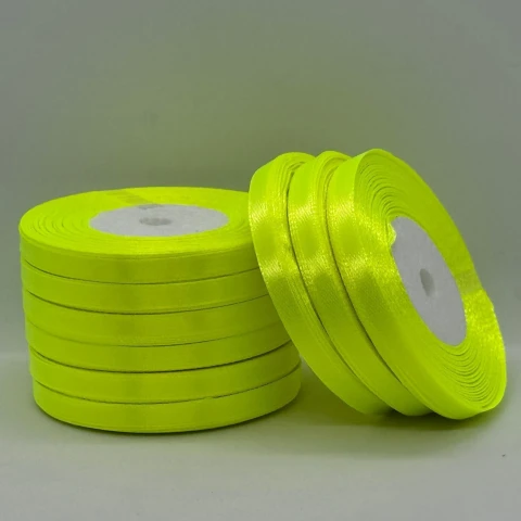 Атласная лента 0.6 см (33 м.), 58 неон жовтий