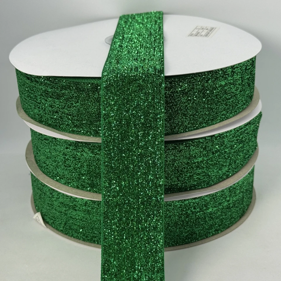 Оксамитова стрічка люрекс 3.8 см (25 ярдів/22,75 м.), 06 зелений