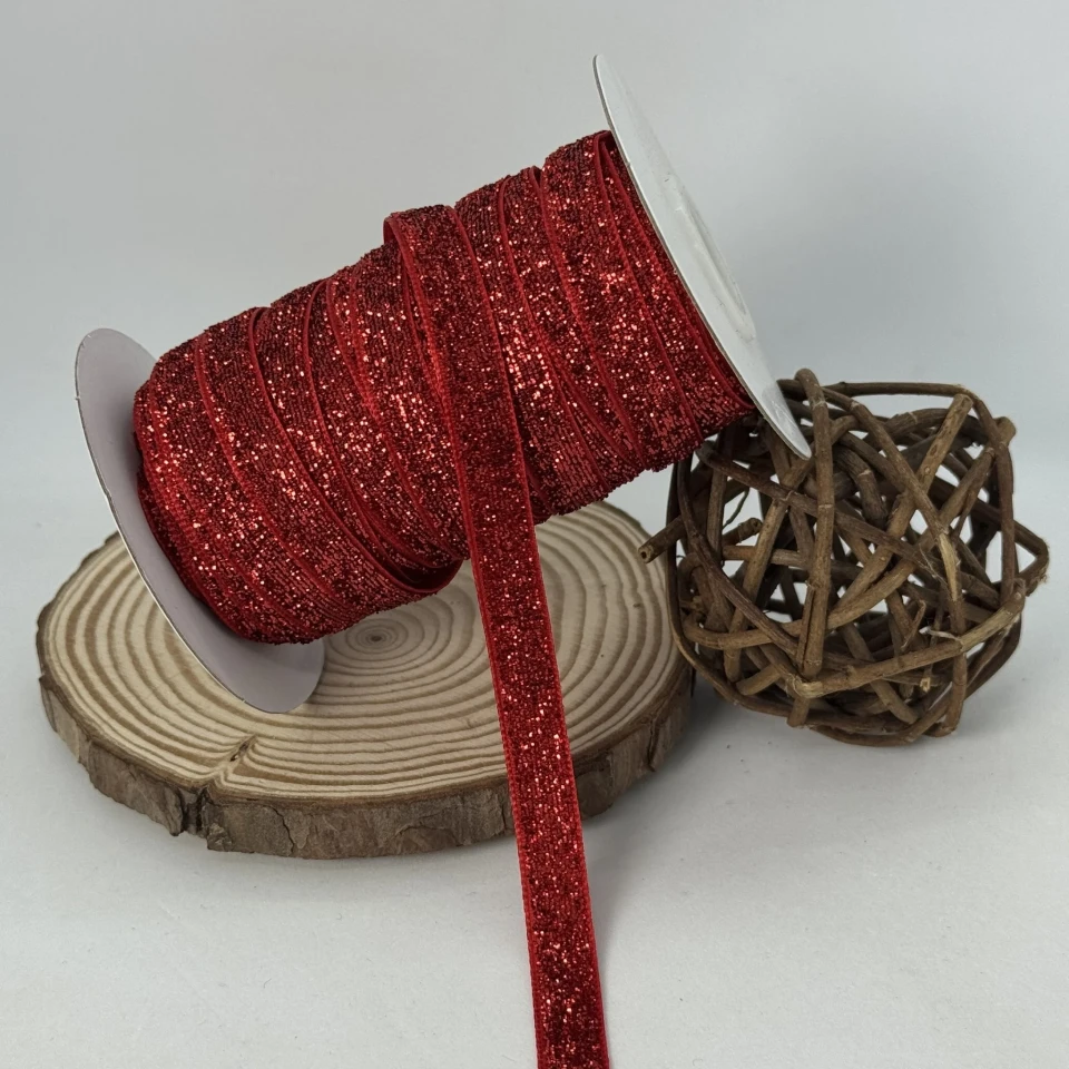 Бархатистая лента люрекс 1 см (25 ярдов/22,75 м.), 16 червоний