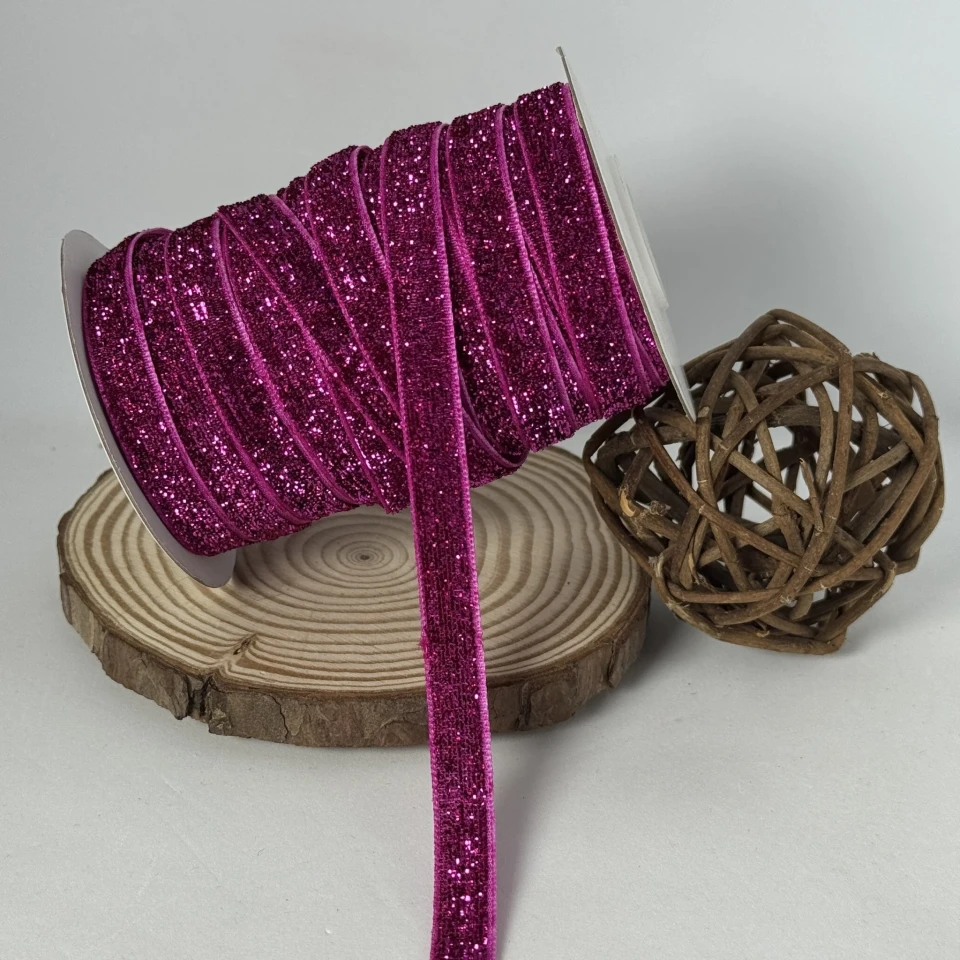 Бархатистая лента люрекс 1 см (25 ярдов/22,75 м.), 23 малиновий