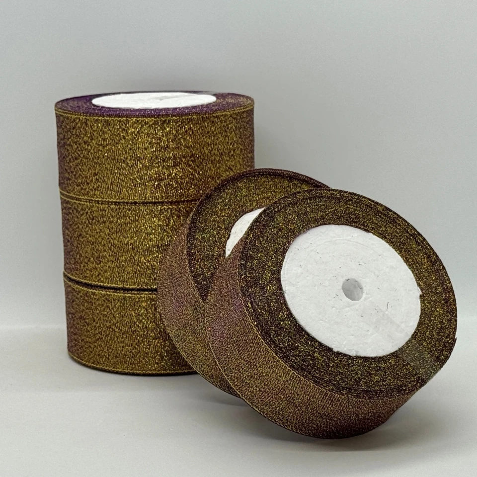 Лента парчевая 4 см (25 ярдов/22,75 м.), 46 баклажан + золото