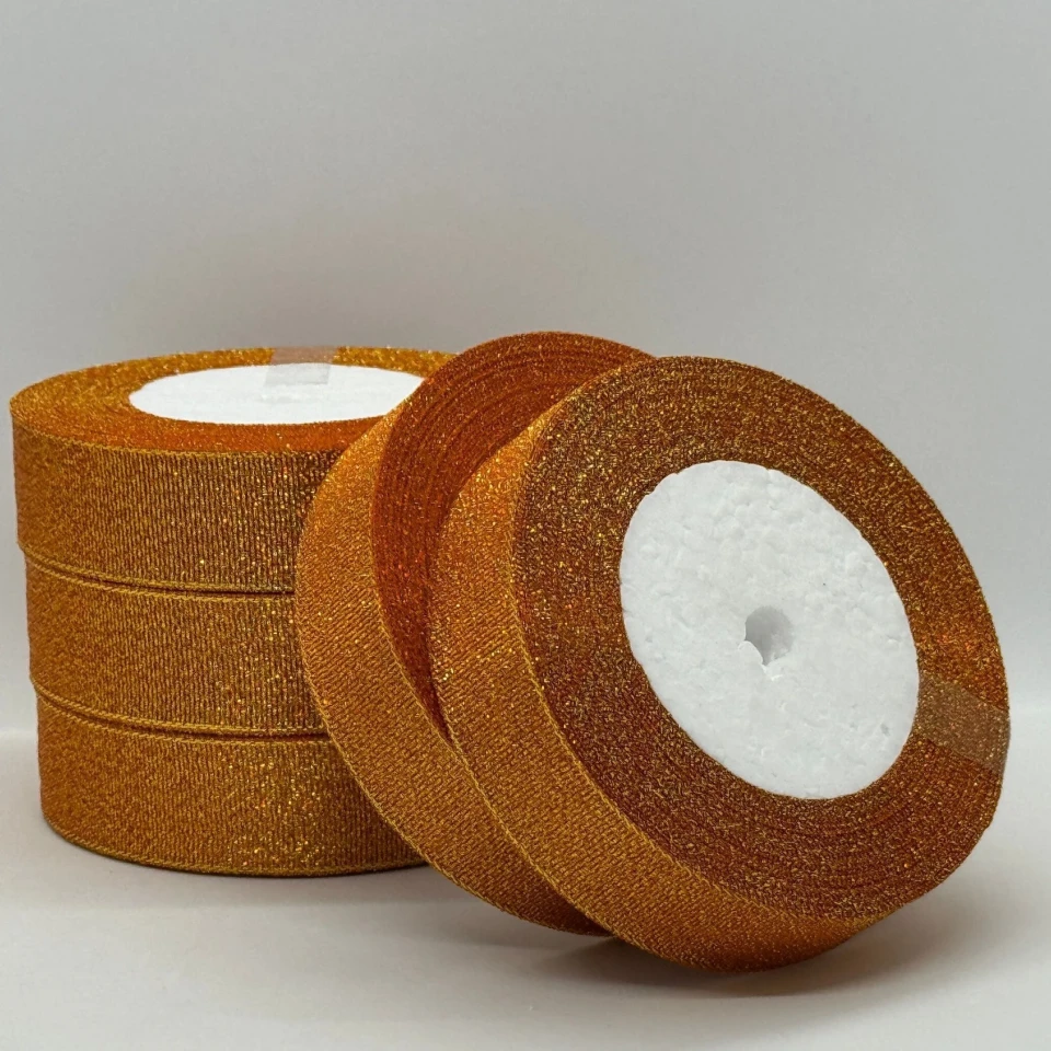 Тасьма парчева 2,5 см (25 ярдів/22,75 м.), 24 помаранчевий + золото