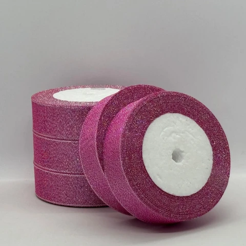 Тасьма парчева 2,5 см (25 ярдів/22,75 м.), 89 неон рожевий + срібло