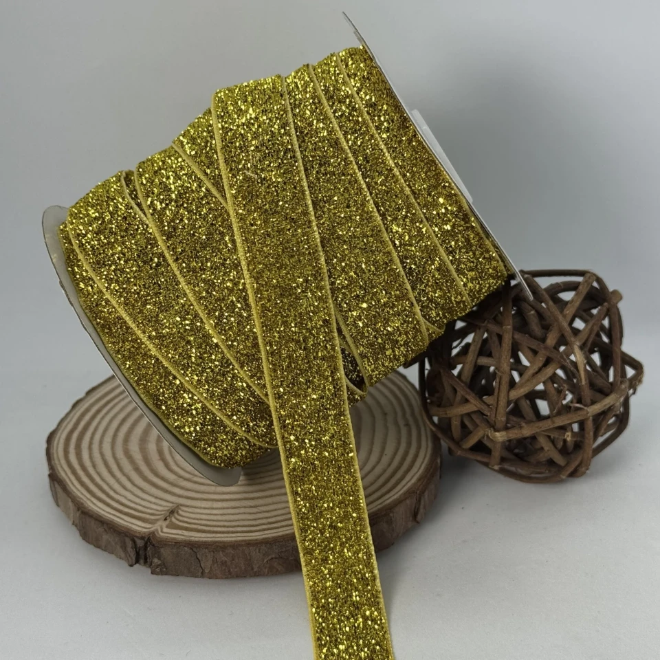 Бархатная лента люрекс 2 см (25 ярдов/22,75 м.), 02 золото