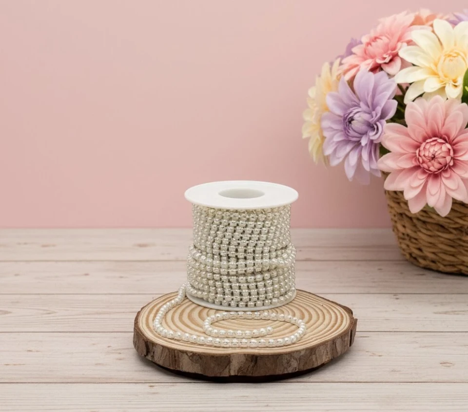 Цепі камні з перлинами ss 16 4 мм  (10 ярдів), срібло