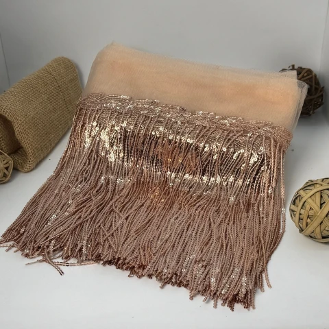 Бахрома танцевальная с пайетками на сетке «Искры страсти» 20 см (9.1 метр), 4 світлий бежевий