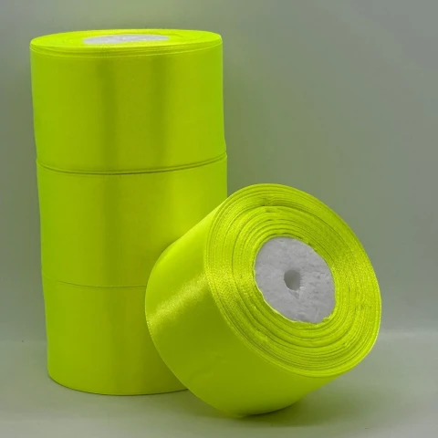 Атласная лента 5 см (33 м.), 58 неон жовтий