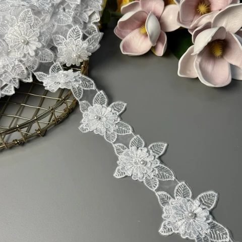 Ажурний 3D поліестер Артеміда 6,5 см (1м.), білий