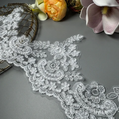 Кружево с кордовой нитью «Молочный жасмин» 12 см (1 метр), білий